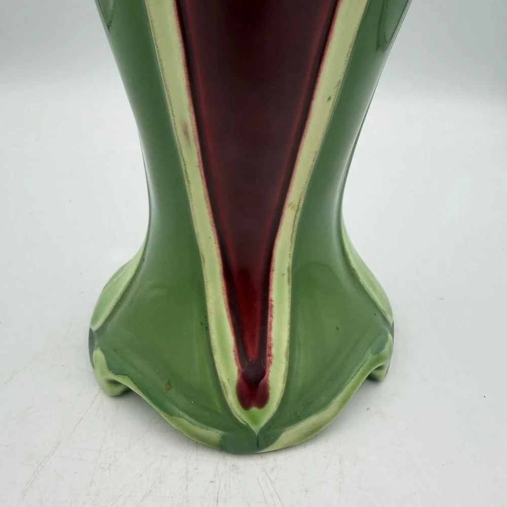 Antique Eichwald Bohemian Majolica Vase Art Nouveau Grape Leaf Twin Handle